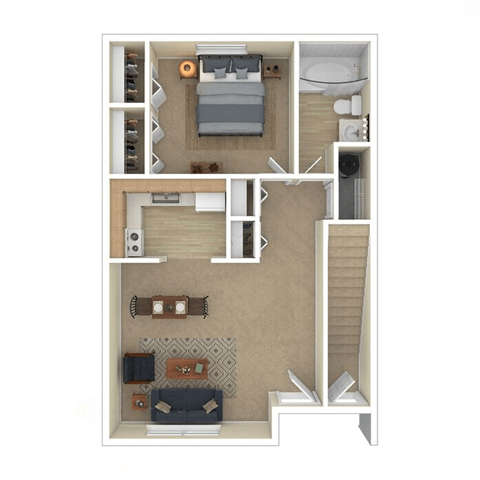 Floor plan for 1 bed, 1 bath, 500 sqft